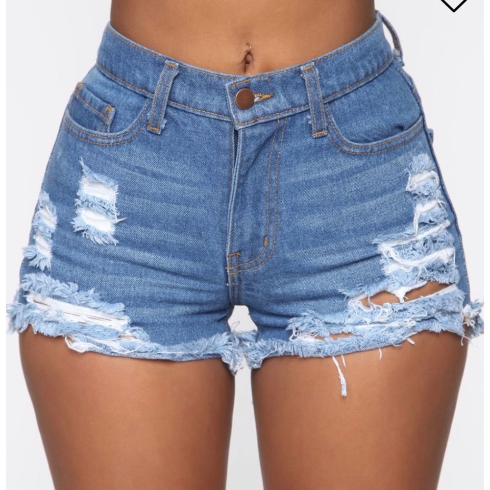 Distressed high waisted denim shorts
